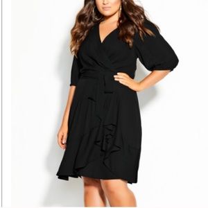 City Chic NWT black 3/4 sleeve true wrap dress